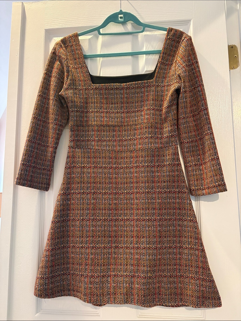 Free People Square Neck Tweed Long-Sleeve Mini Dress in Multicolor